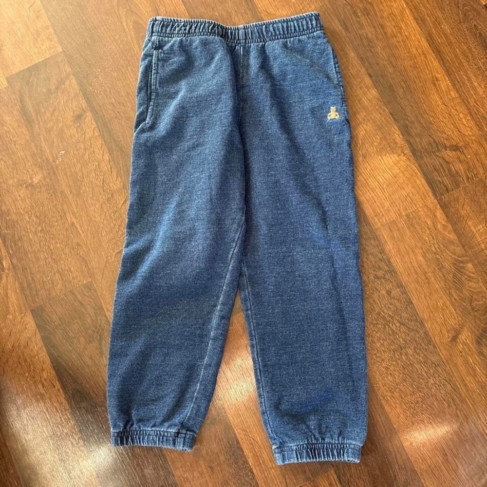 Gap navy blue denim jogger sweatpants with embroidered bear, Size: 4 years 4T